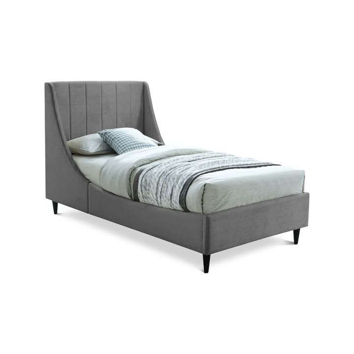 Meridian Furniture Eva Grey Velvet Twin Bed