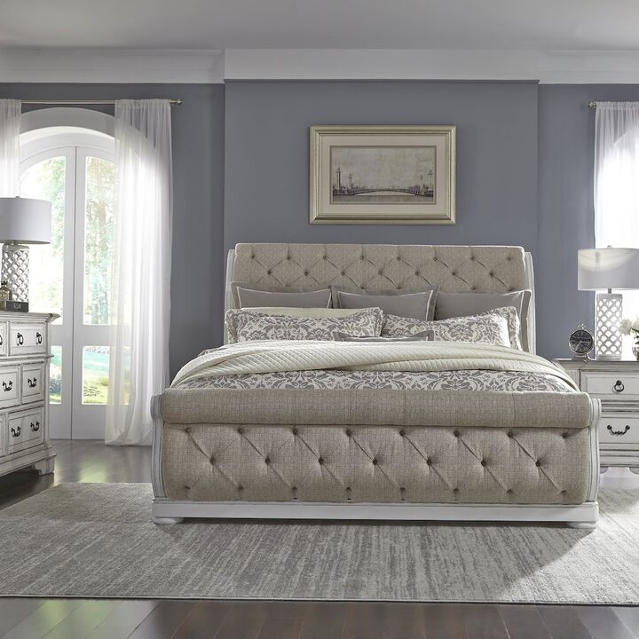 Liberty Furniture Abbey Park Queen Uph Sleigh Bed, Dresser & Mirror, Night Stand