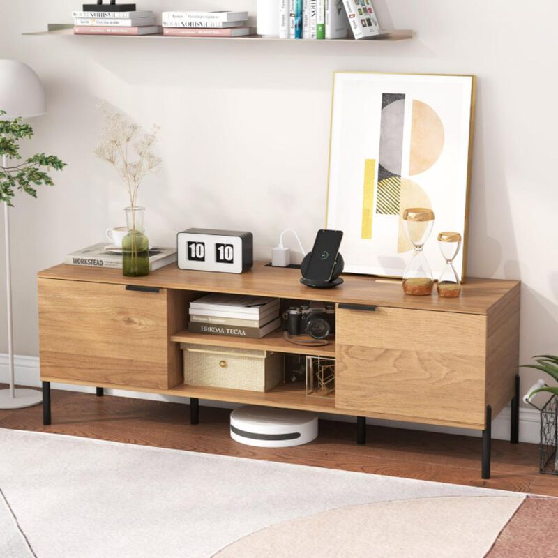 Hivvago 2-Door TV Stand with Charging Station and Open Shelves for TVs up to 65 Inches