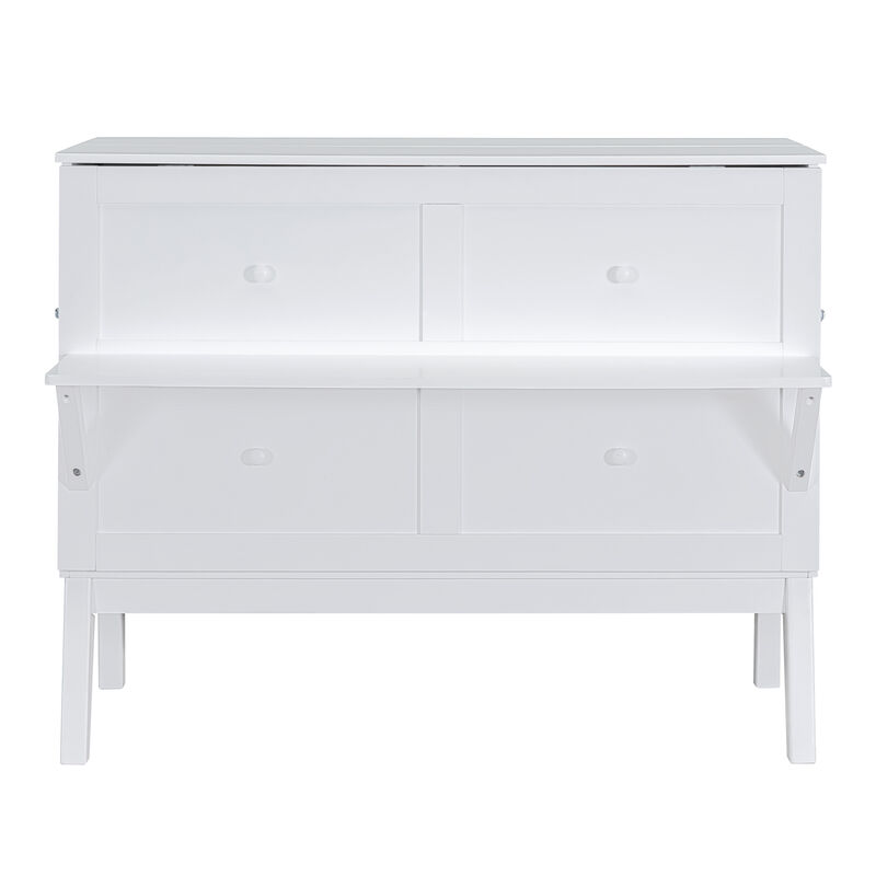 Whisen Full Size Murphy Bed with USB Port and Removable Shelves - White