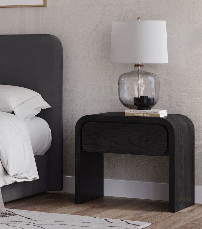 Elora One Drawer Nightstand in Jet Black Ash