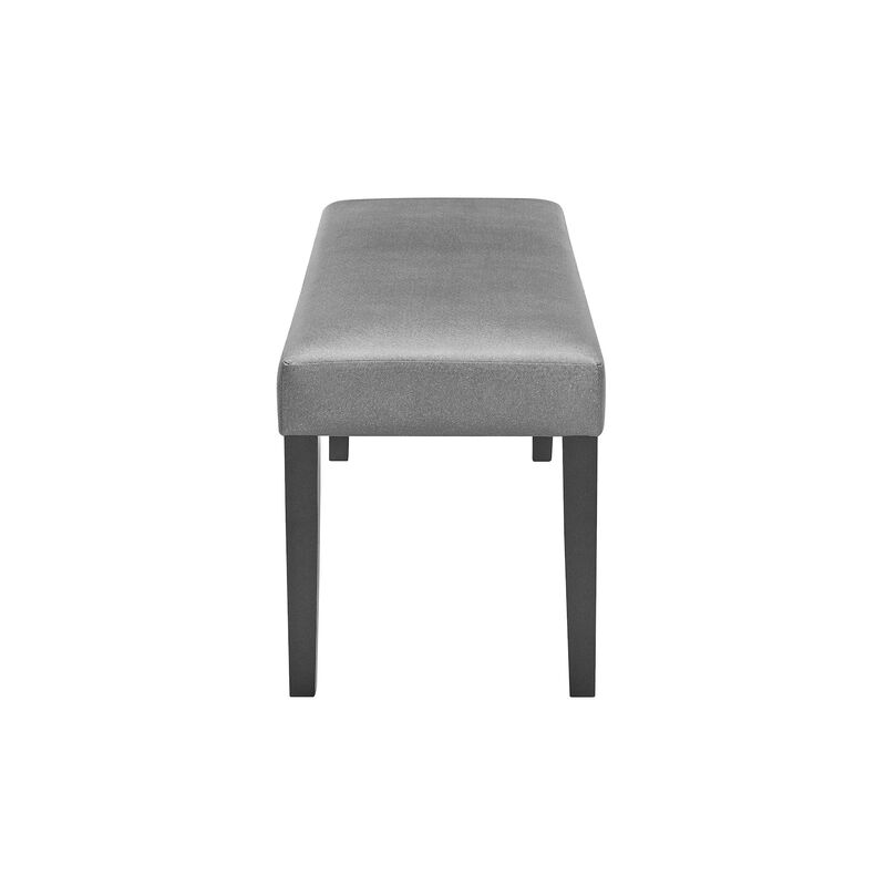 Brandon 46 Inch Bench, Black Wood Frame, Gray Fabric Upholstery - Benzara