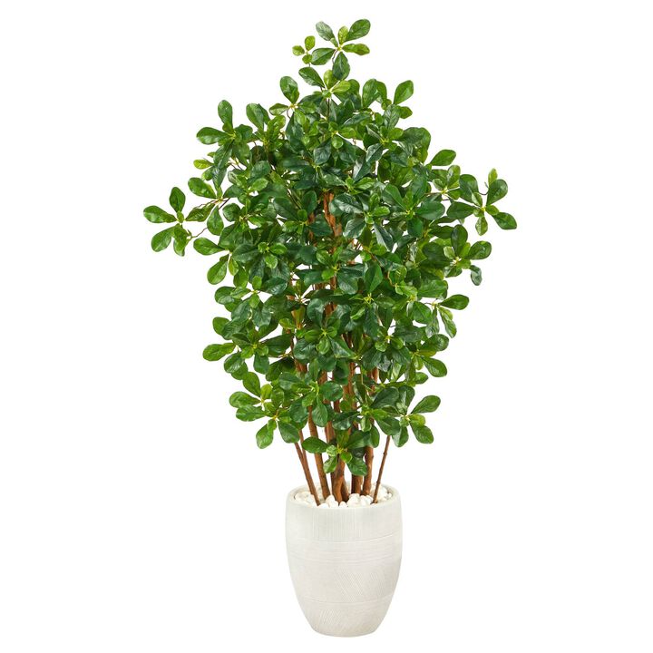 Nearly Natural 56-in Black Olive Artificial Tree in White Planter
