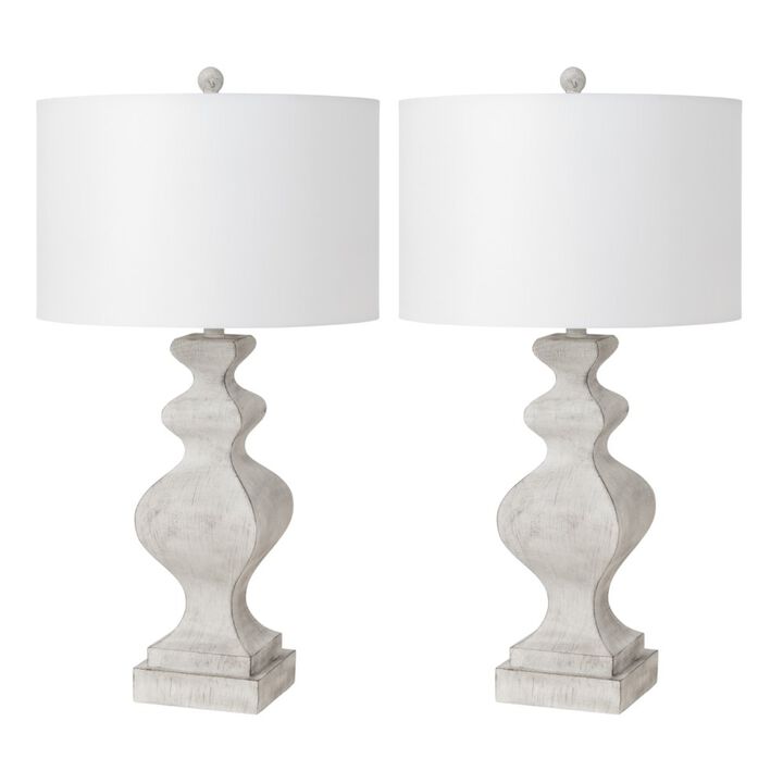 Lux Lighting Cyrus 32 White Farmhouse Polyresin Table Lamp w/ USB, (Set of 2)