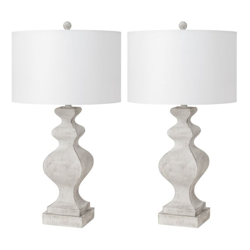 Lux Lighting Cyrus 32 White Farmhouse Polyresin Table Lamp w/ USB, (Set of 2)