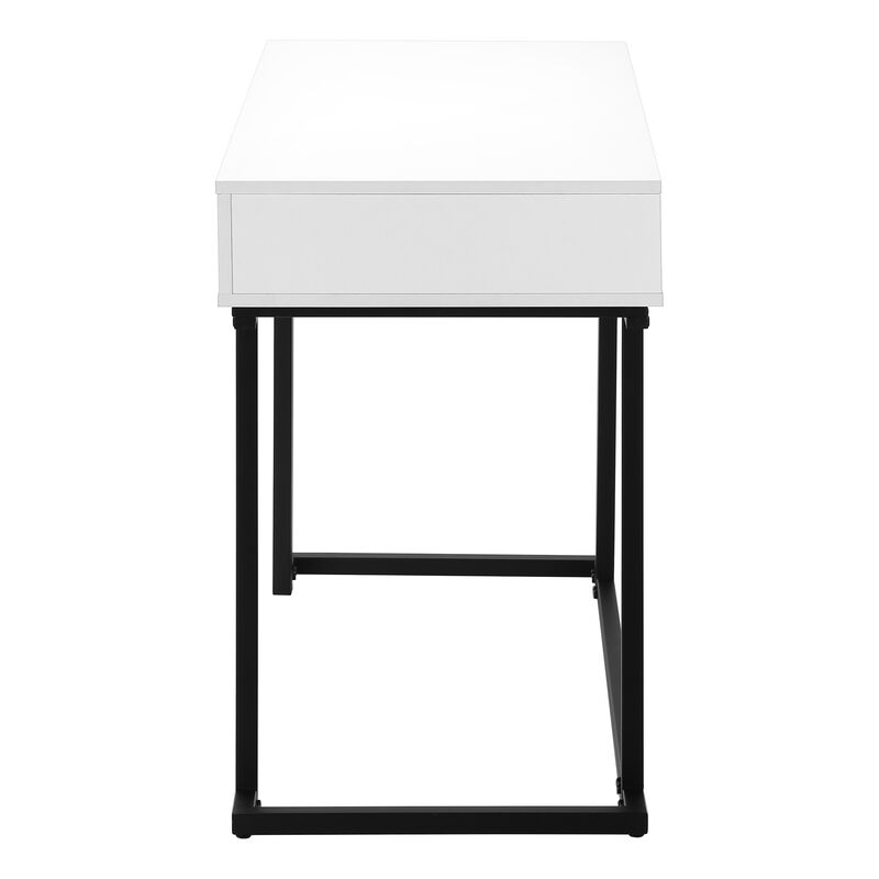 Monarch Specialties I 7385 Computer Desk, Home Office, Laptop, Storage Drawers, 42"L, Work, Metal, Laminate, Glossy White, Black, Contemporary, Modern