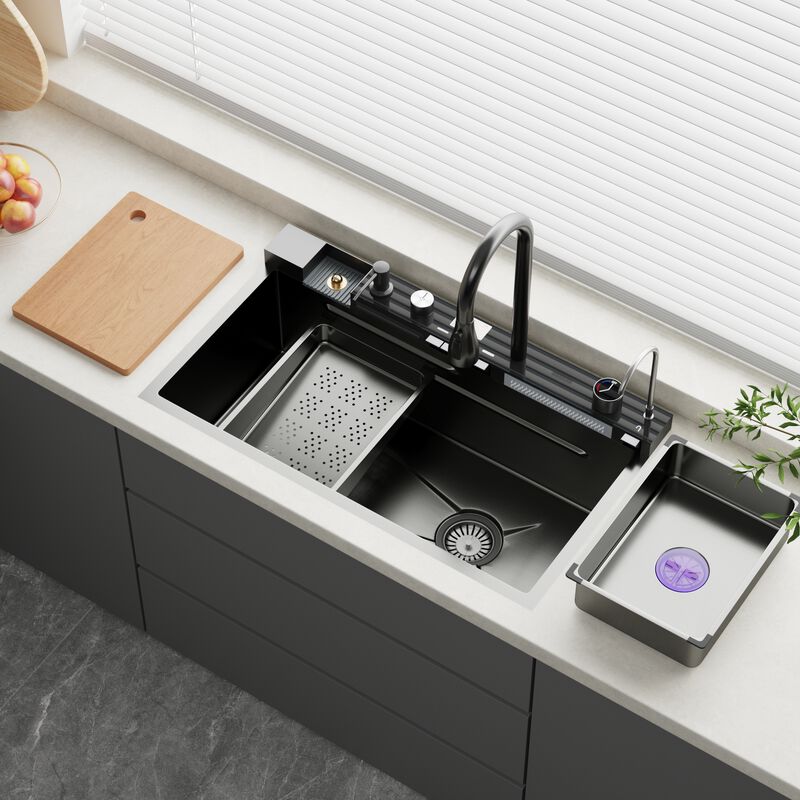 FUFU&GAGA Stainless Steel Bathroom Sink with Intelligent Control Center and Accessories,( 31.5" W x 17.7" D x 8.7" H),Black