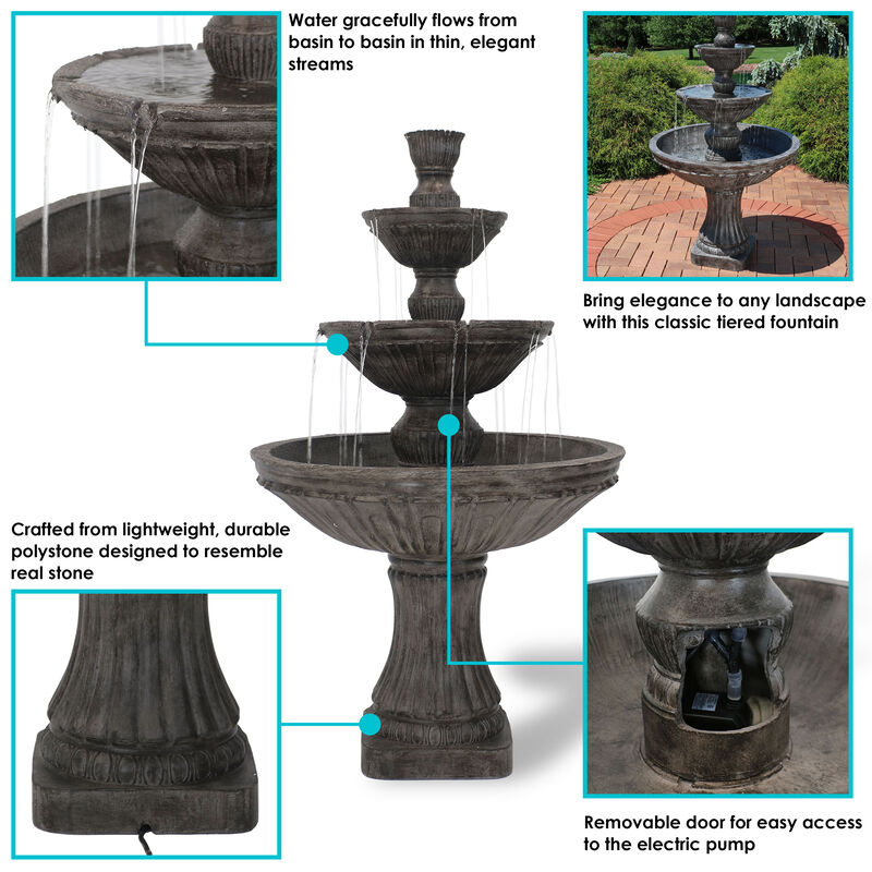 Sunnydaze Classic Designer Polystone Outdoor 3-Tier Fountain