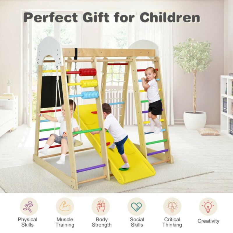 Hivvago Indoor Playground Climbing Gym Wooden 8-in-1 Climber Playset for Children