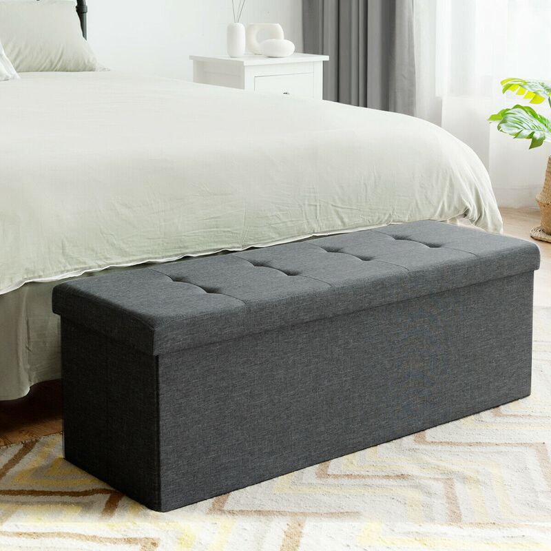 Fabric Folding Storage Bench with Divider for Bed End or Entryway
