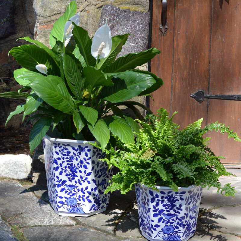 Euro Ceramica Blue and White 12.75" Aviary Ceramic Garden Planter - Small image number 3
