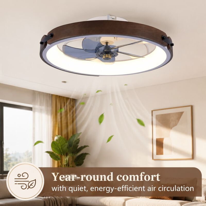 ELEMENT ACE 20 Inch Flush Mount Ceiling Fan with LED Light Kit, Remote Control, 6 Adjustable Speeds Quiet DC Motor Dimmable for Bedroom Living Room Kitchen image number 3