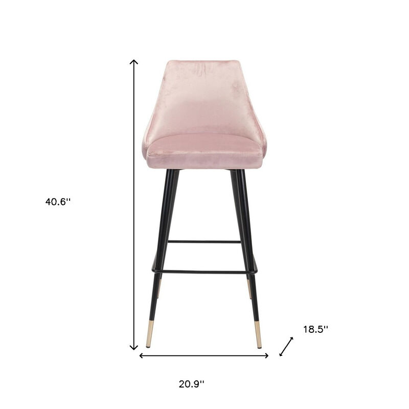 Hivvago 30 Inch Pink And Black Velvet And Steel Bar Height Bar Chair