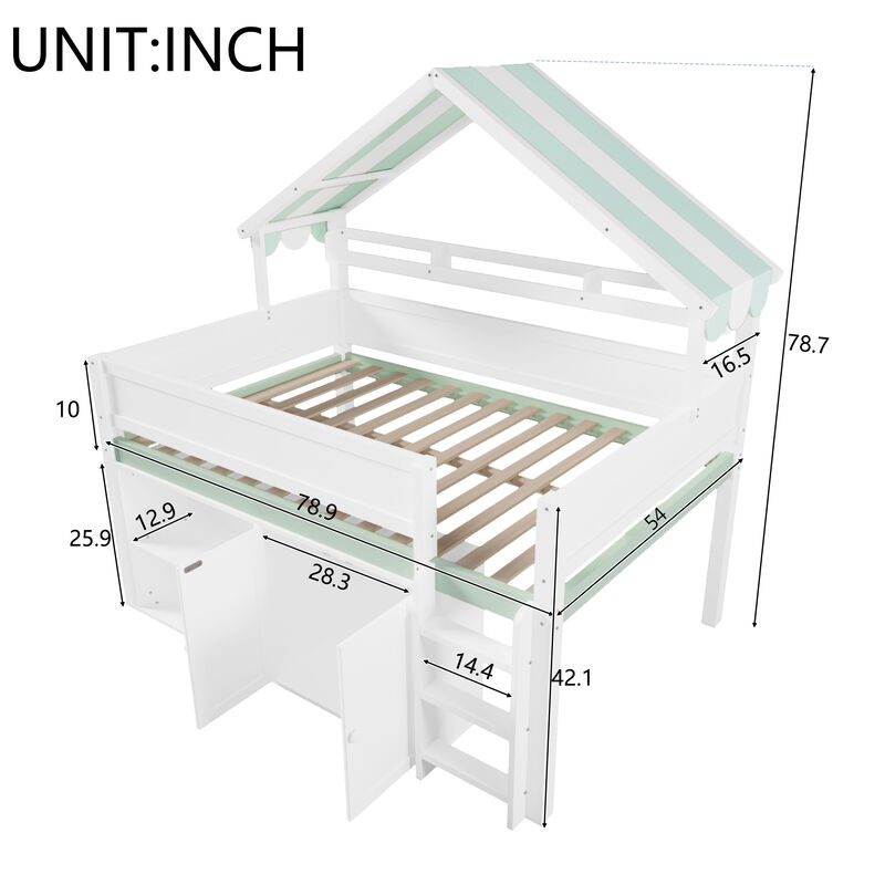 Merax Full Size Loft Bed with Canopy Roof and Storage Cabinet image number 6