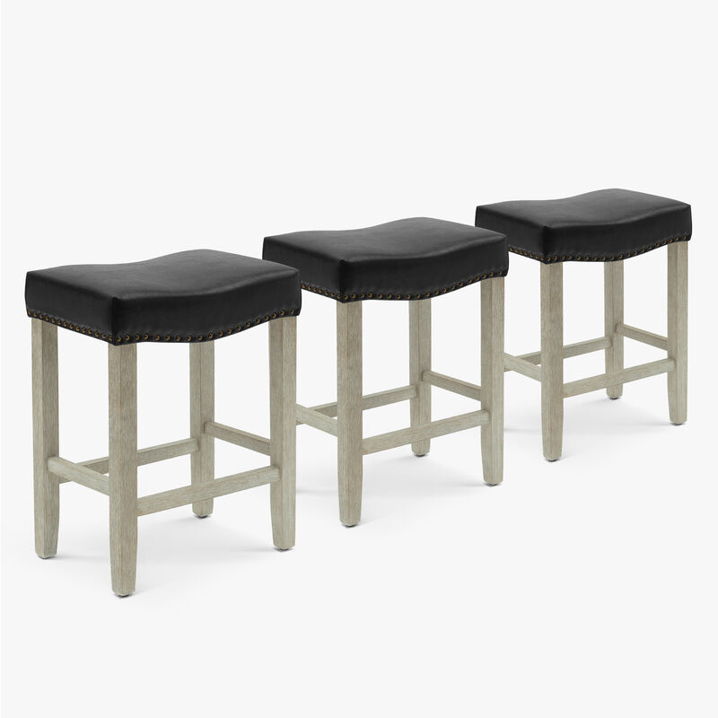 WestinTrends 24" Upholstered Saddle Seat Antique Gray Counter Stool (Set of 3)