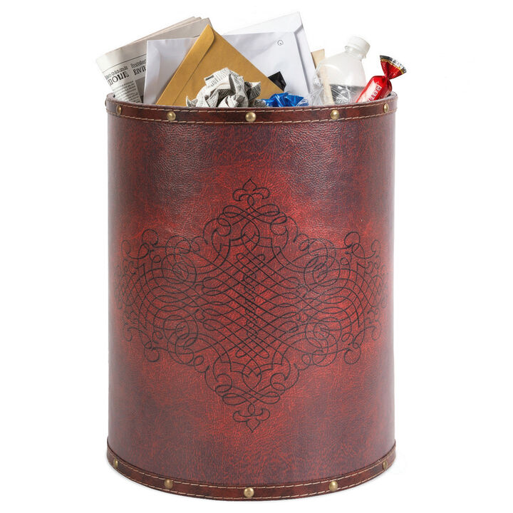 Vintiquewise Faux Leather Antique Design Waste Bin