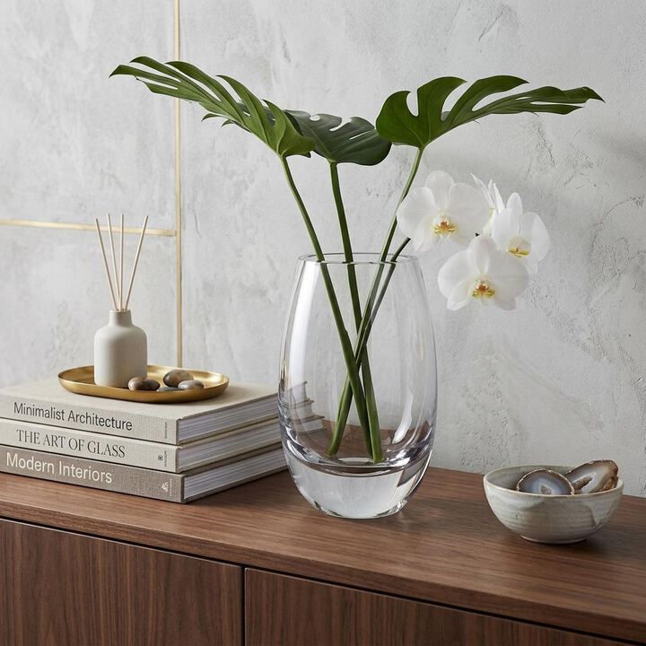 HomeRoots 8" Clear Oval Crystal Glass Table Vase