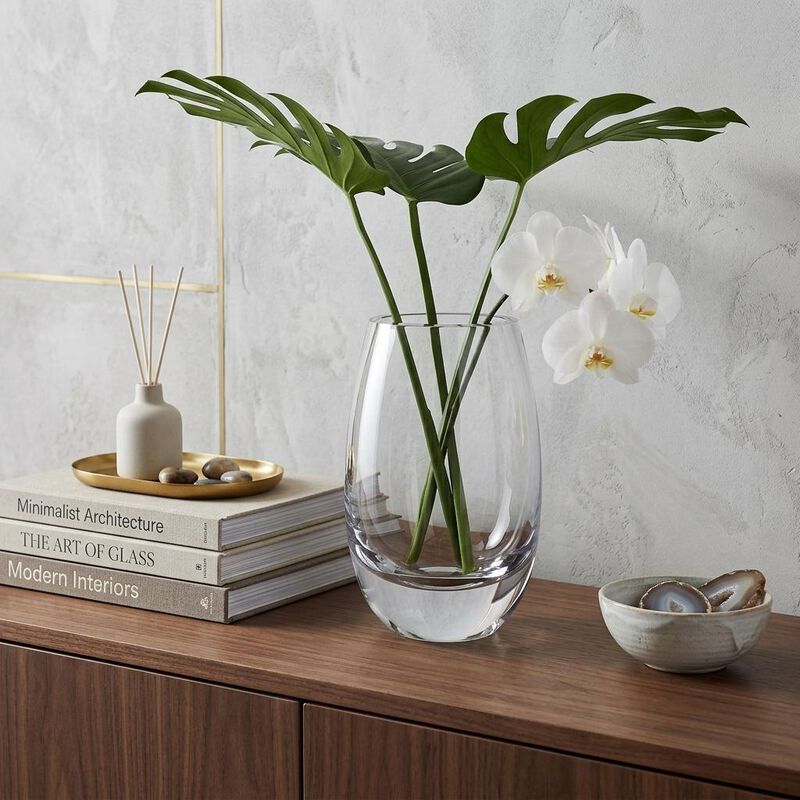 HomeRoots 8" Clear Oval Crystal Glass Table Vase image number 1