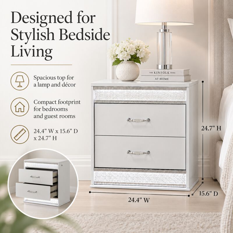 Avenqessa Glam 2-Drawer LED Nightstand image number 5