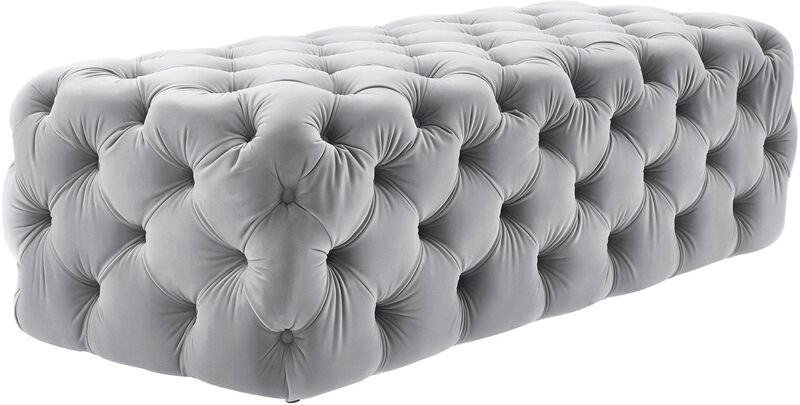 TOV Furniture The Kaylee Collection Modern Style Living Room Jumbo Velvet Upholstered Button Tufted Ottoman, Grey image number 2