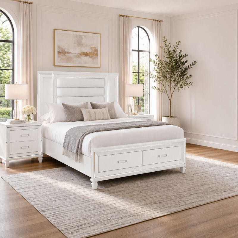 Queen Bedroom Set, White Wood, 3 Piece Set with 2 Nightstands image number 8