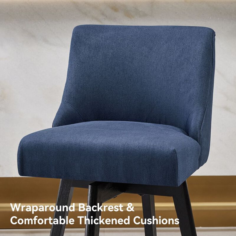 Counter Height Bar Stools, 26" Swivel Barstools with Backs, Linen Bar Chairs for Dining Room, Blue image number 6