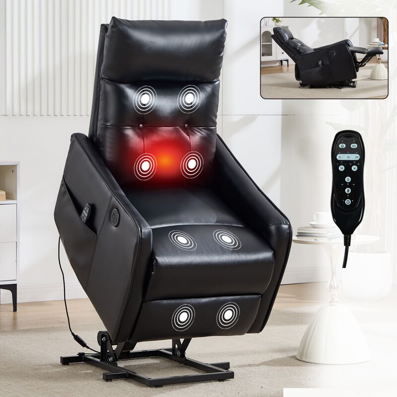 Faux Leather Power Lift Recliner Chair 155&deg; Recliner with Massage Heat & USB image number 1