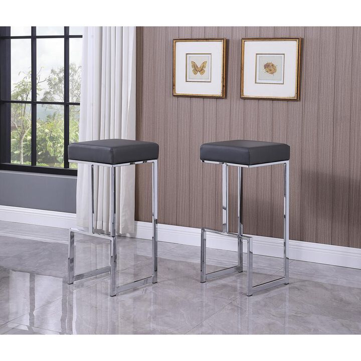 Best Master Furniture Dorrington Modern Faux Leather Backless Bar Stool in Gray/Silver (Set of 2)