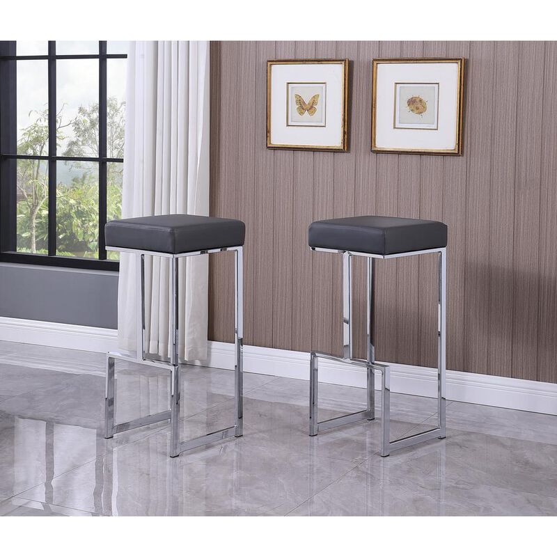 Best Master Furniture Dorrington Modern Faux Leather Backless Bar Stool in Gray/Silver (Set of 2)