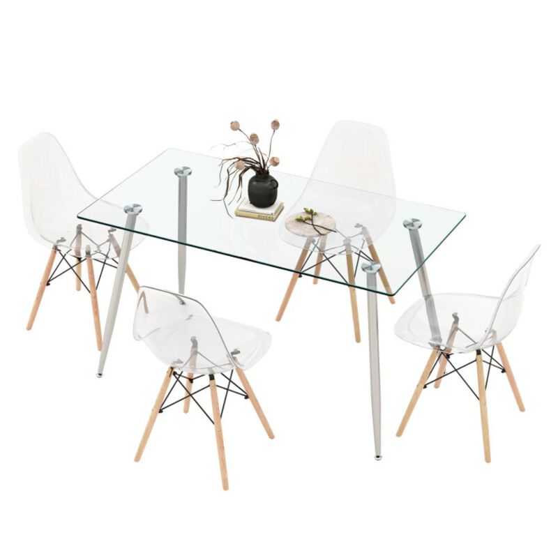 Hivvago 5 Pieces Rectangle Dining Table Set with Glass Tabletop