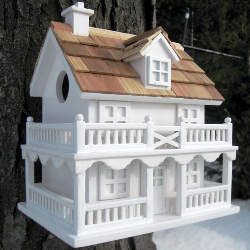Hivvago White Cottage Style Wood Birdhouse with unpainted Nest Box Bird House