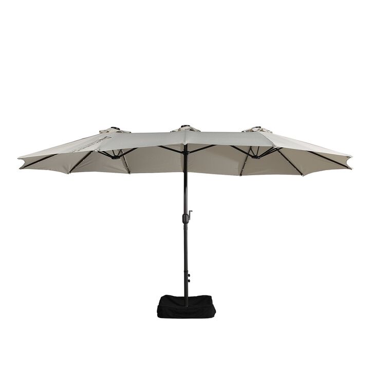 15 FT Patio Umbrella with Base Included Outdoor Patio Umbrella with Solar Lights Large Outdoor Double-sided Umbrella Market Table Umbrella Outdoor Umbrellas for Patio, Beige