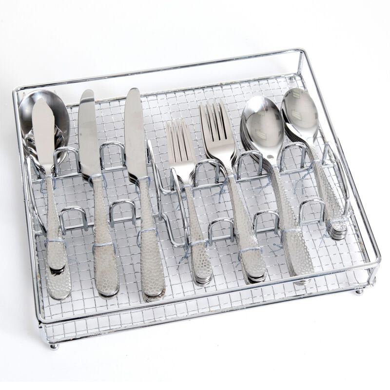 Gibson Home Hammered 46 Piece Flatware Set with Wire Caddy