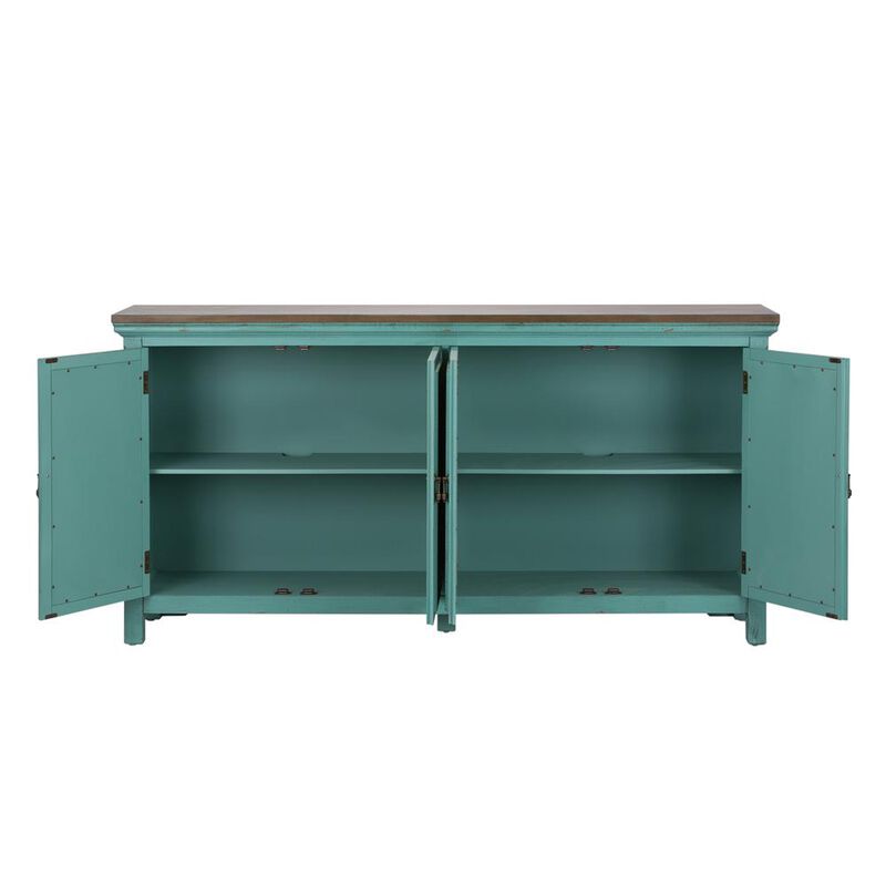 Liberty Furniture Kensington 4 Door Accent Cabinet in Turquoise w/ Worn Wood Tone Top image number 4