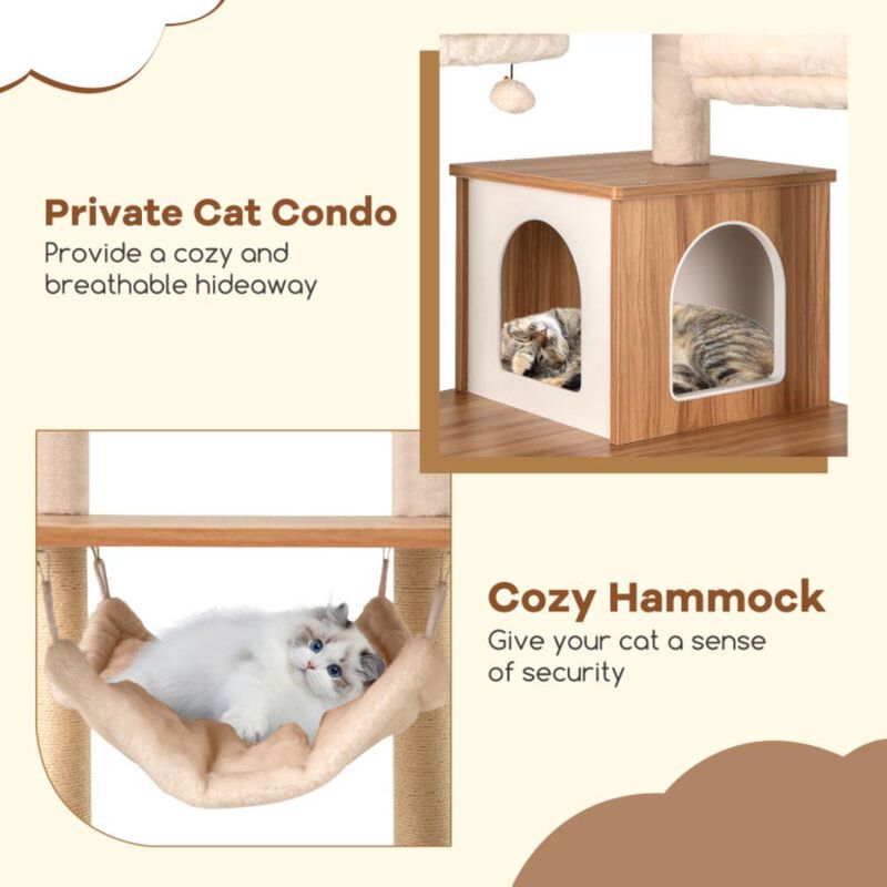 Hivvago 68 Inch Tall Cat Tree with 3 Padded Perches Condo and Sisal Scratching Posts