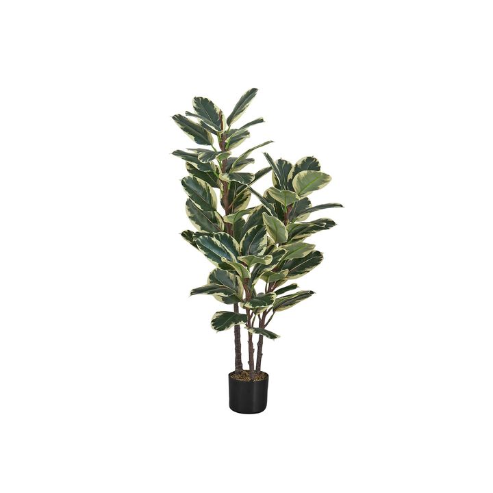 Monarch Specialties I 9544 - Artificial Plant, 51" Tall, Dracaena Tree, Indoor, Faux, Fake, Floor, Greenery, Potted, Real Touch, Decorative, Green Leaves, Black Pot