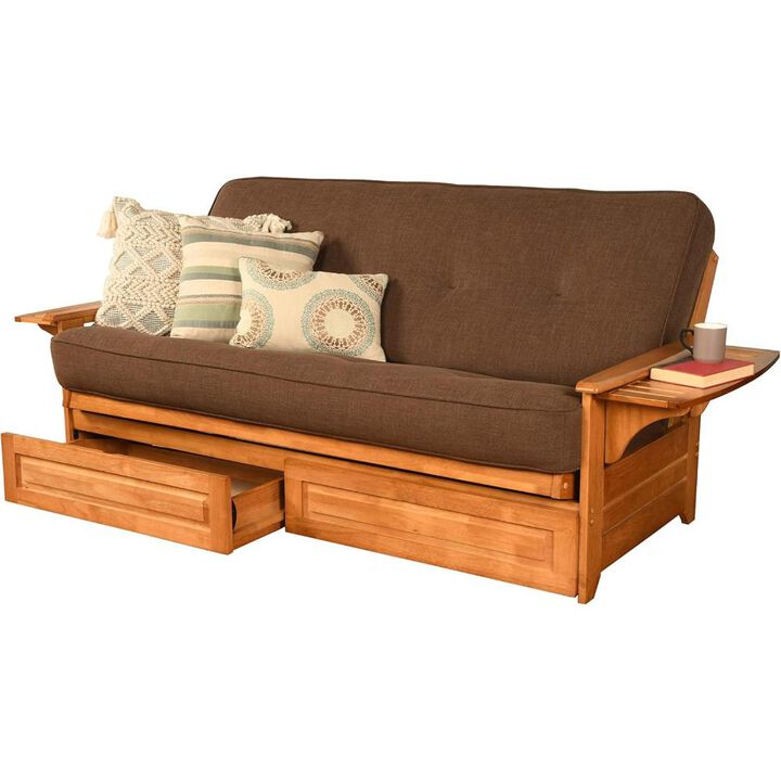 Phoenix Frame-Butternut Finish-Linen Cocoa Mattress-Storage Drawers