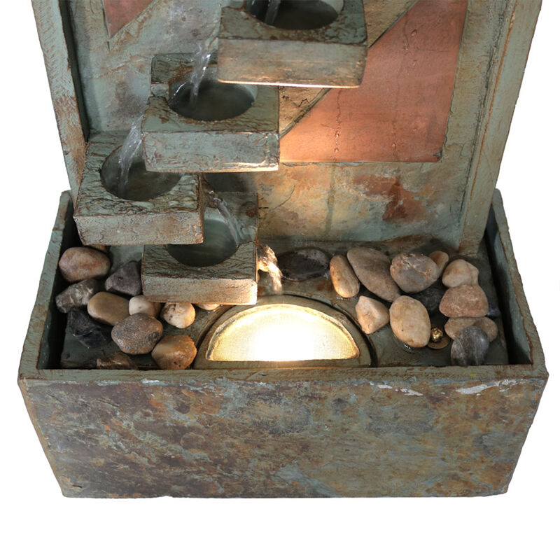 Sunnydaze Copper/Slate Staircase Water Fountain with LED Lights - 48 in