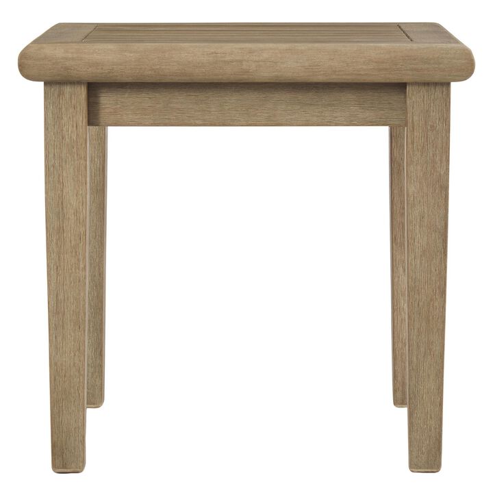 Square Wooden Frame End Table with Plank Tabletop, Teak Brown-Benzara