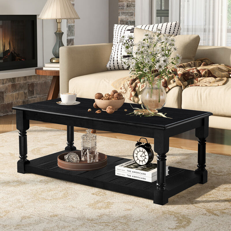 Merax Two-Tier Farmhouse Coffee Table with Spacious Top & Lower Shelf, Sturdy Wood Construction image number 1