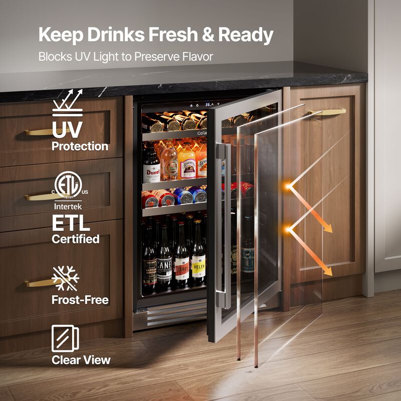 Beverage Refrigerator Cooler,24 inch 180 Cans Beverage Fridge, 34-54 ℉,Built-in Beverage Cooler ,3 Color LED image number 2