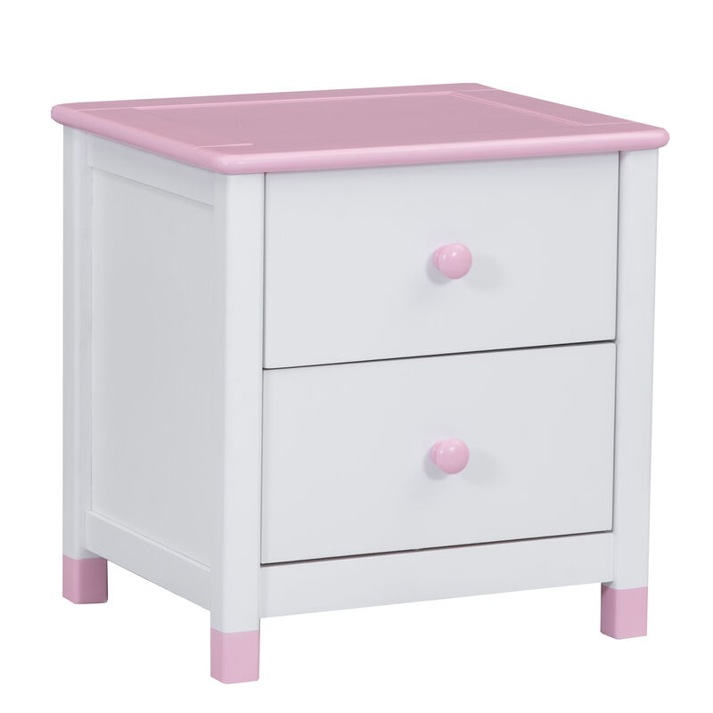 Wooden Nightstand with Two Drawers for Kids,End Table for Bedroom,White+Pink image number 3