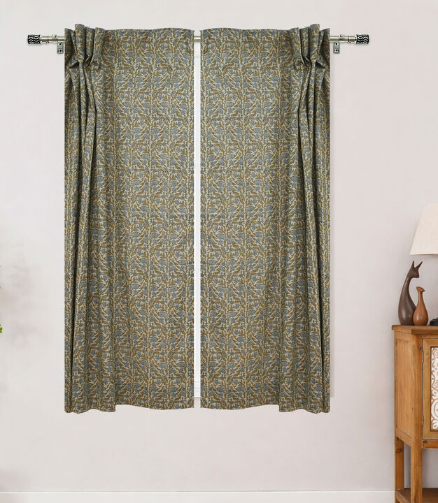 Fabdivine Floral Block Print Drape Rustic Linen 54x84 Inch Curtain for Door & Window Decoration, Vanmala