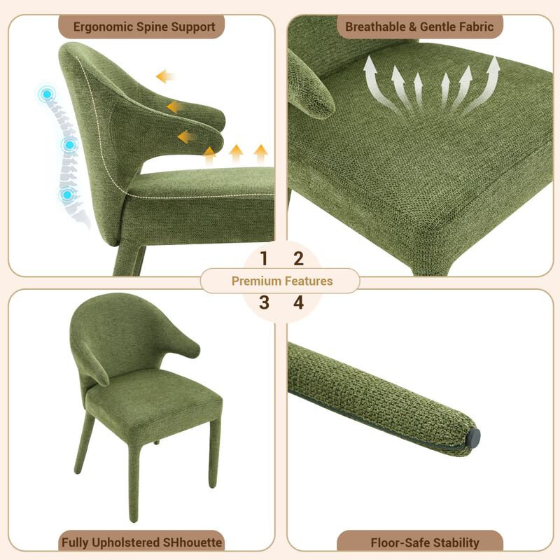 Set of 2 Boucle Dining Chairs Armchair Dining Chairs with Wraparound Back and Arms Square Dining Chairs with Metal Legs and Spring Seat image number 6