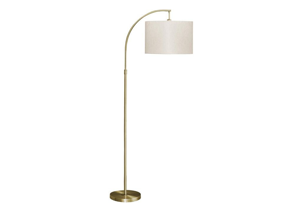 Monarch Specialties 9750 Cream Shade, Contemporary Lighting Arc Floor Lamp Brass Metal Ivory, 26.25" L x 16" W x 65" H, Gold