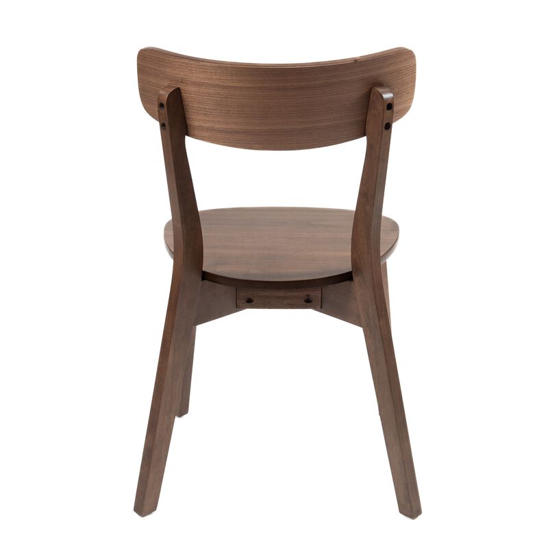 Aby Set of 2 Dining Side Chairs, Wooden Round Seat, Open Panel Back, Walnut Brown image number 3