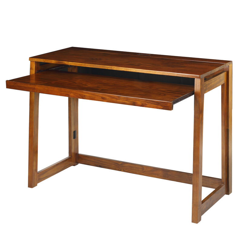Casual Home Folding Desk with Pull-Out & USB Port-Warm Brown