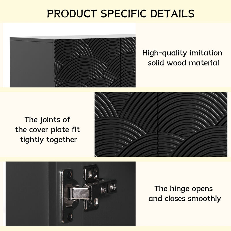 TATEUS Black Freestanding Sideboard Buffet Cabinet - 4 Doors Luxurious Accent Storage with Anti-Dumping for Home Spaces