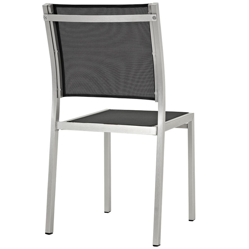 Shore Outdoor Patio Aluminum Side Chair Set of 2 in Silver Black - Benzara