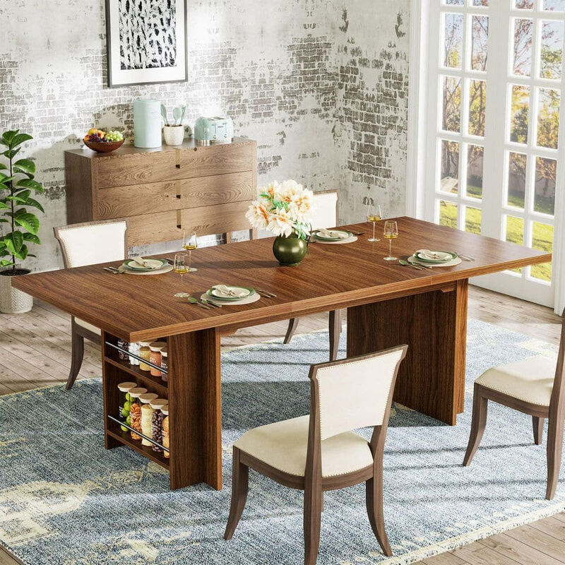 Tribesigns 63" Farmhouse Dining Table Wooden Kitchen Table image number 3